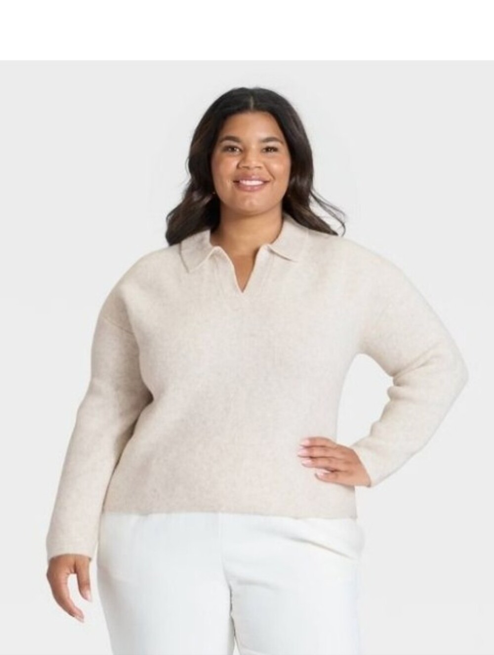 A New Day Women's Cozy Knit Polo Sweater, Oatmeal Size 3X